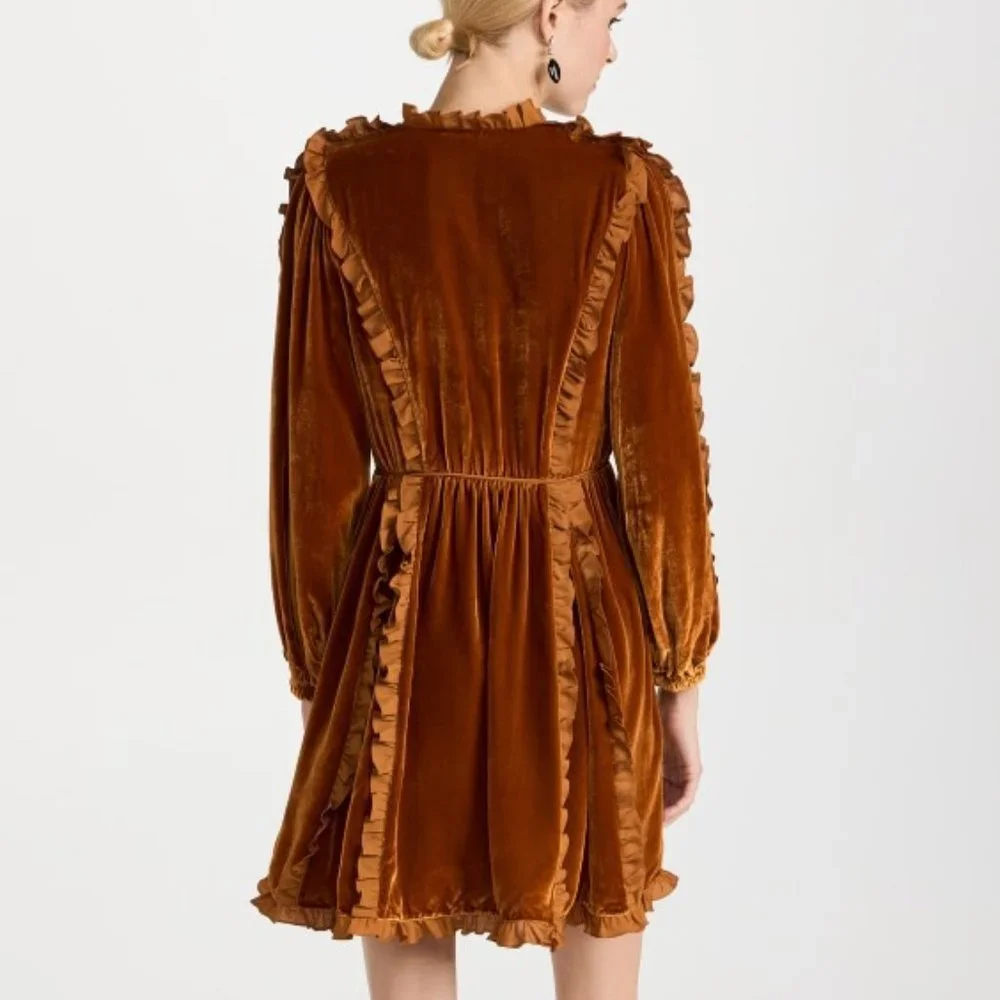 Ulla Johnson Erika Dress Velvet Babydoll Silk Ruffle Trim Size 0 NWT - Picture 3 of 4